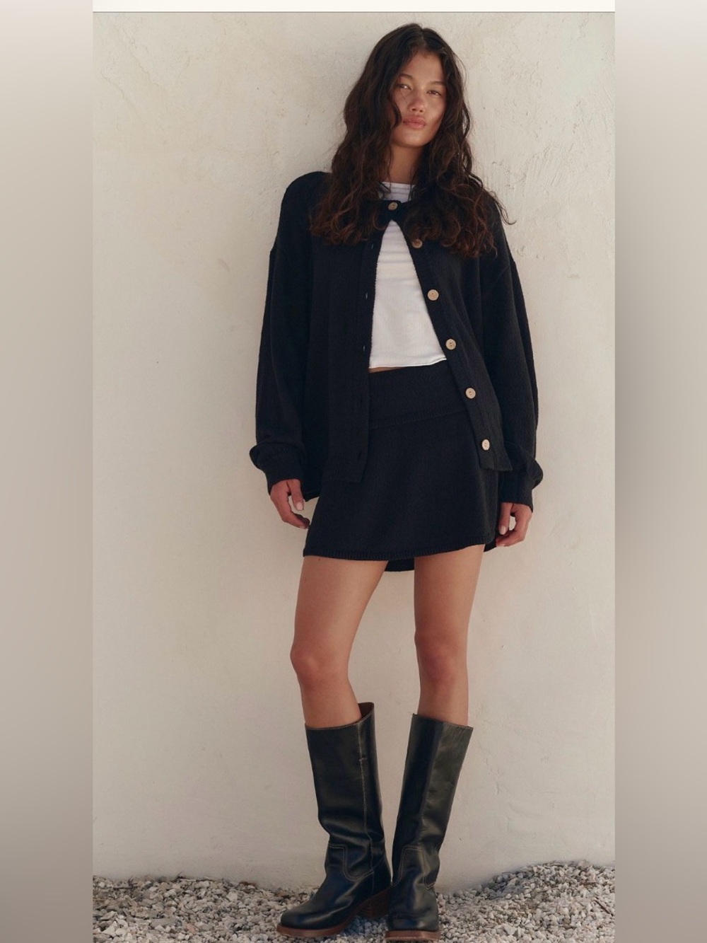 Free PeopleBlack Knit Mini Skort and cardigan set.